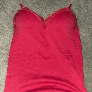 Suzy Shier Red Lace Trim Tank Top
